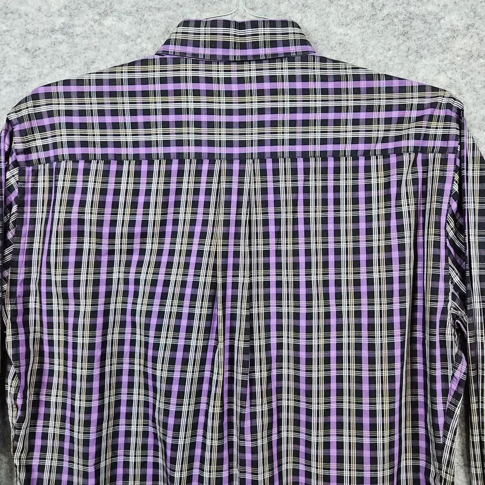 Peter Millar Men's Dress Shirt Size Medium Embroidered Duck Purple‎ & Gray Plaid